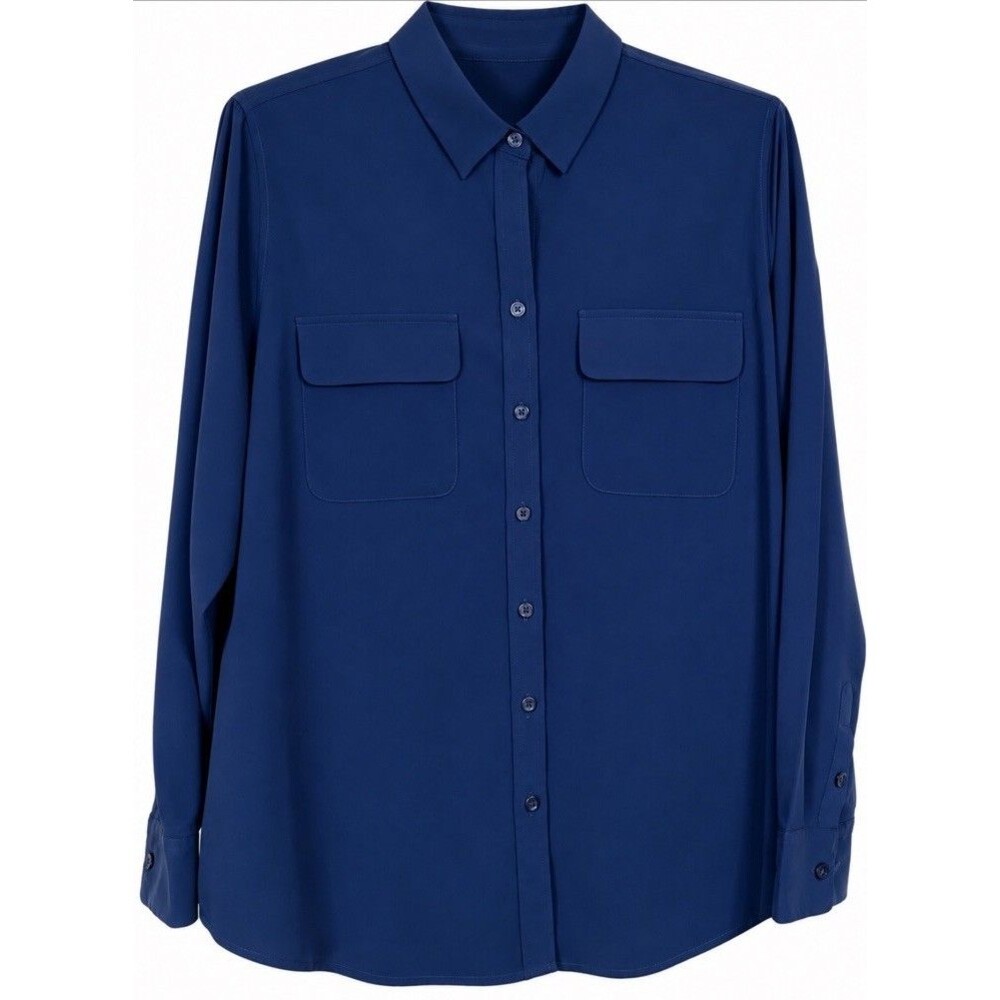 CHICO’S Size 3 XL Blue Modal Stretch Button Down Blouse Pocket Shirt Career